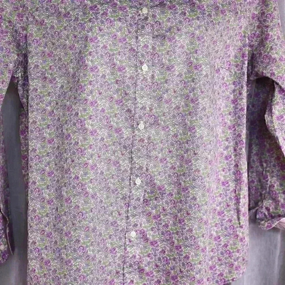 Women's Chaps 100% Cotton No Iron 1X purple floral contrasting cuffs button down - Picture 2 of 13